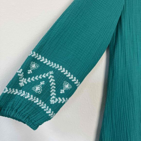 Soft Surroundings Size XS Dress Teal Peasant Long Sleeves Embroidery - Picture 7 of 13